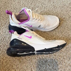Nike Women's Air Max 270 White and Pink Athletic Shoes